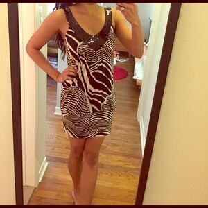 Zebra print tank club dress black sequin V-neck S